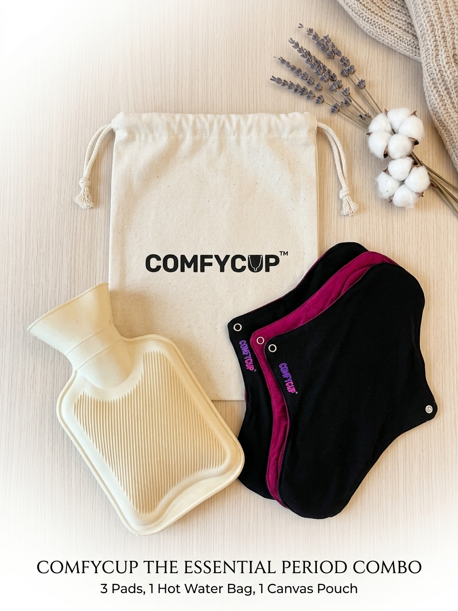 Organic Cotton Cloth Pad & Hot Water Bag Combo Kit - Essential Period Relief Set