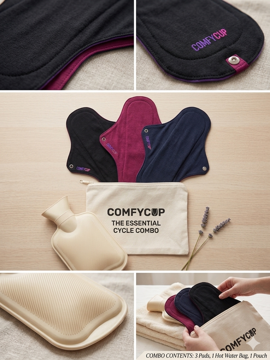 Organic Cotton Cloth Pad & Hot Water Bag Combo Kit - Essential Period Relief Set - Image 2