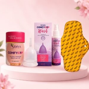 Comfycup Menstrual Hygiene Kit – Reusable Menstrual Cup + Cup Wash + LightFlow Pad
